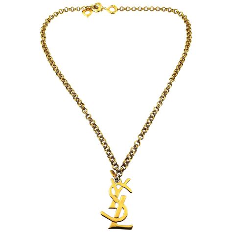 vintage ysl logo pendant necklace|yves saint laurent necklace.